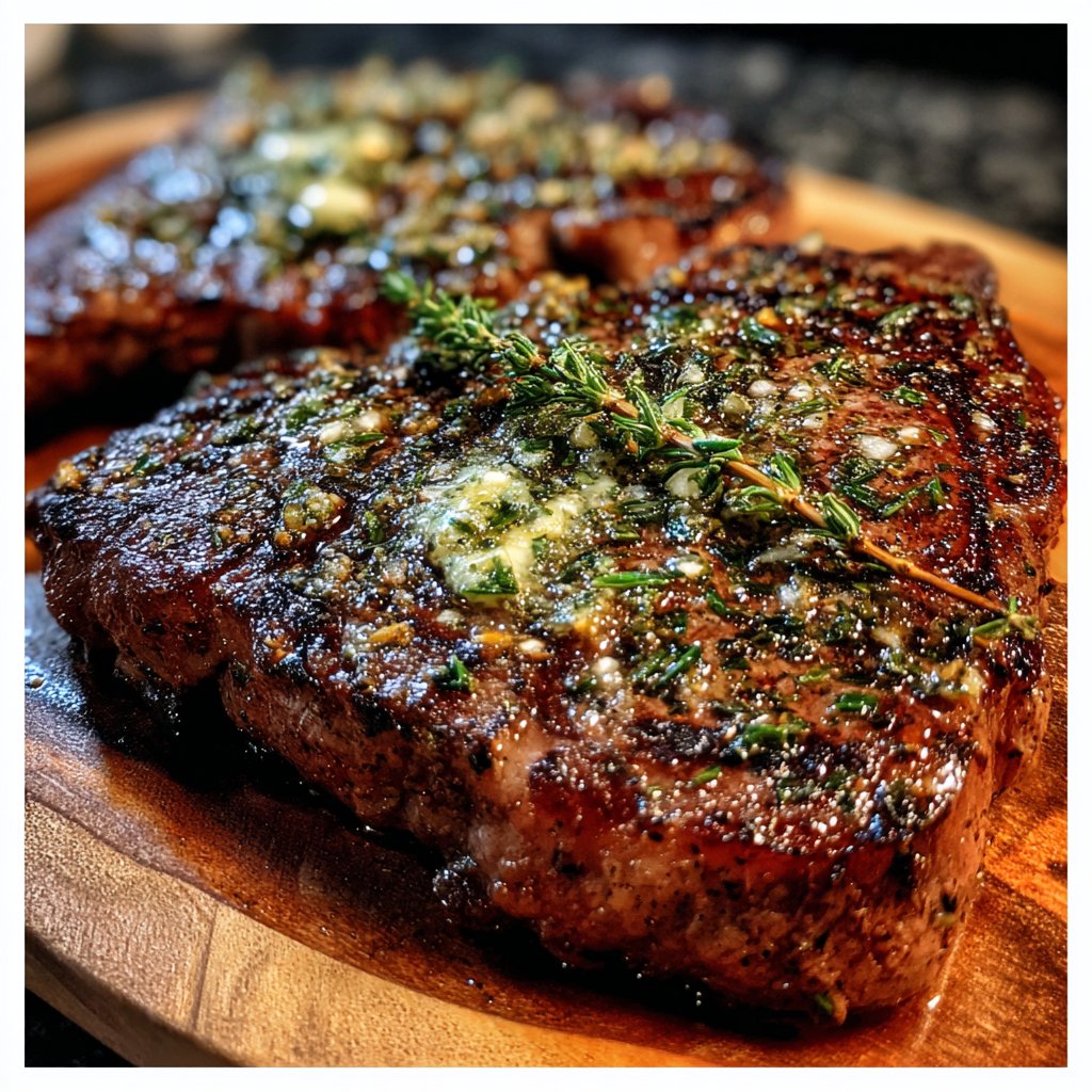 Steak with Garlic Herb Compound Butter