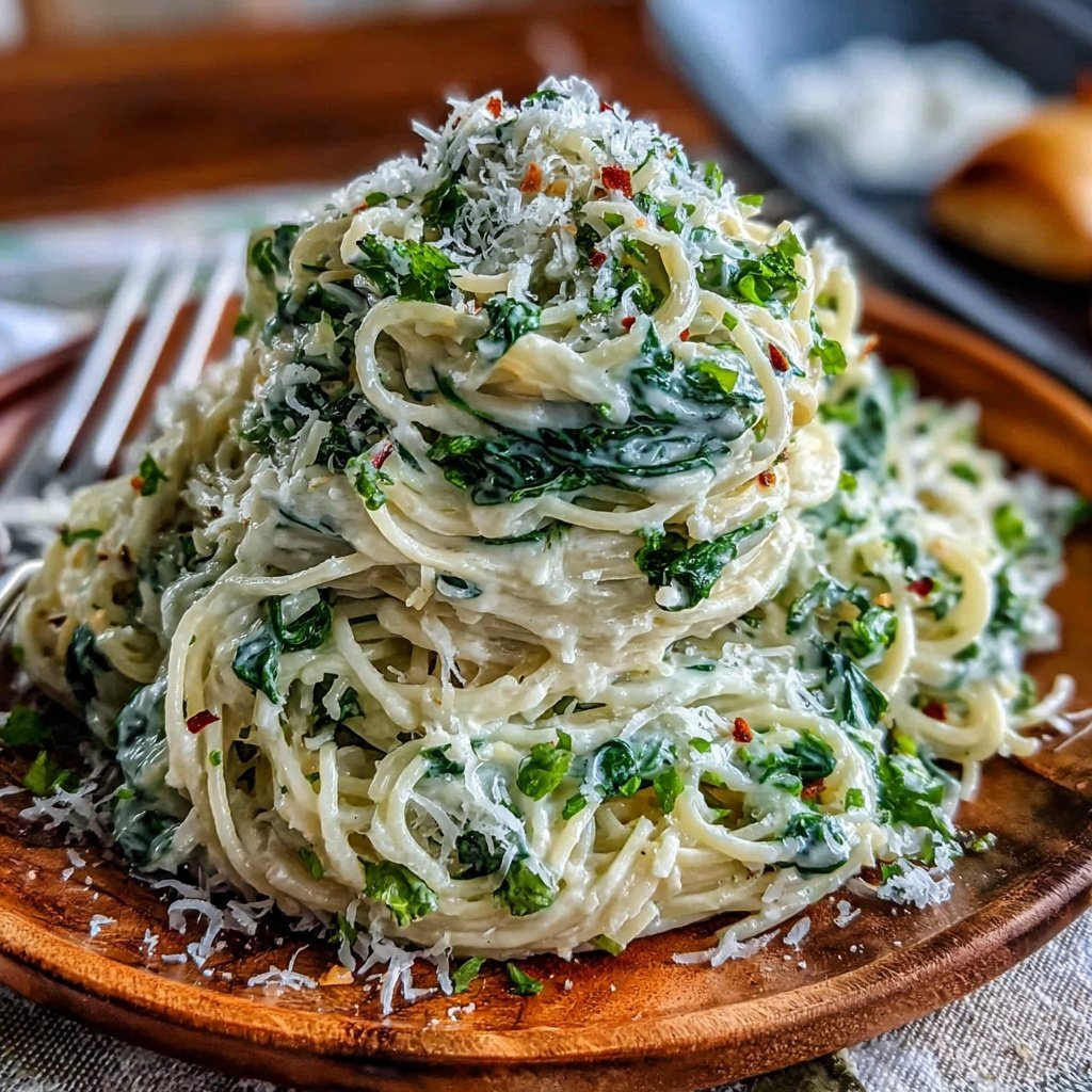 Angel Hair Pasta With Spinach Alfredo
