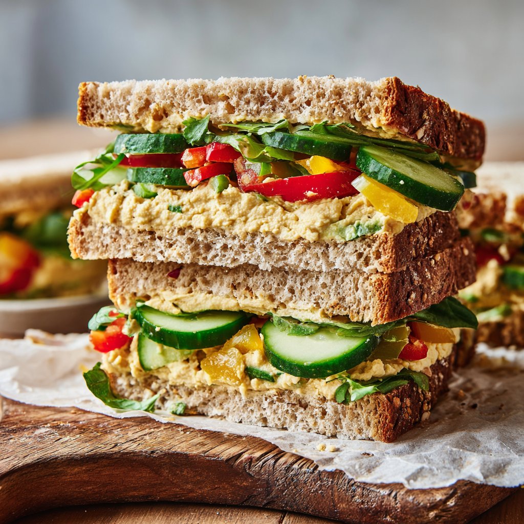 Healthy Lunch Hummus Veggie Sandwiches