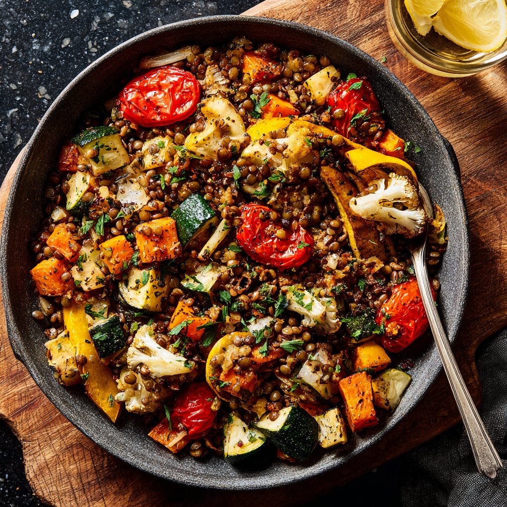 Roasted Veggie Lentil Grain Bowl